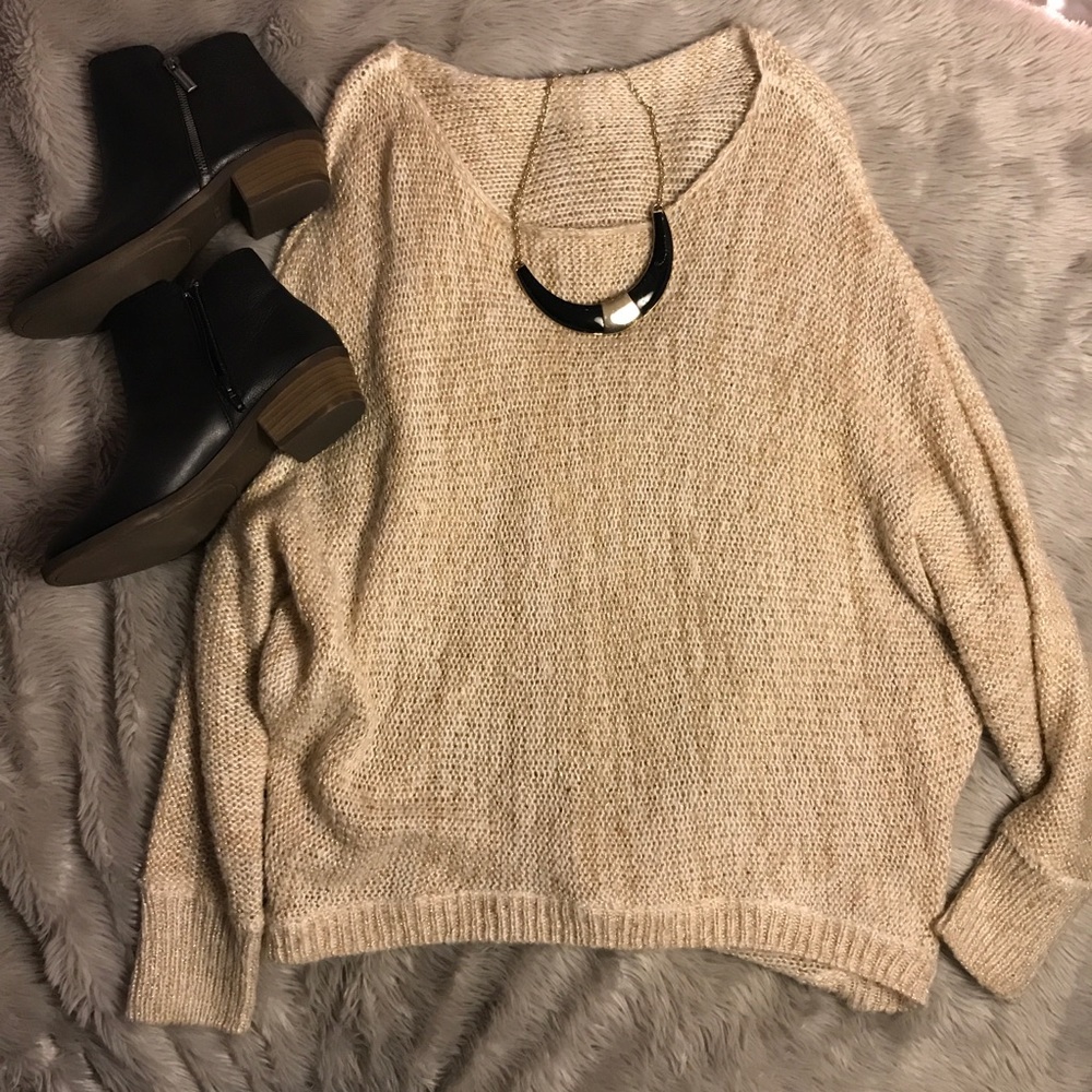 SOLD F21 Metallic Gold and Tan Sweater